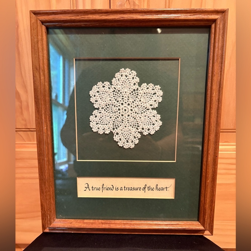One of a kind Framed Crochet Doily Art with quote